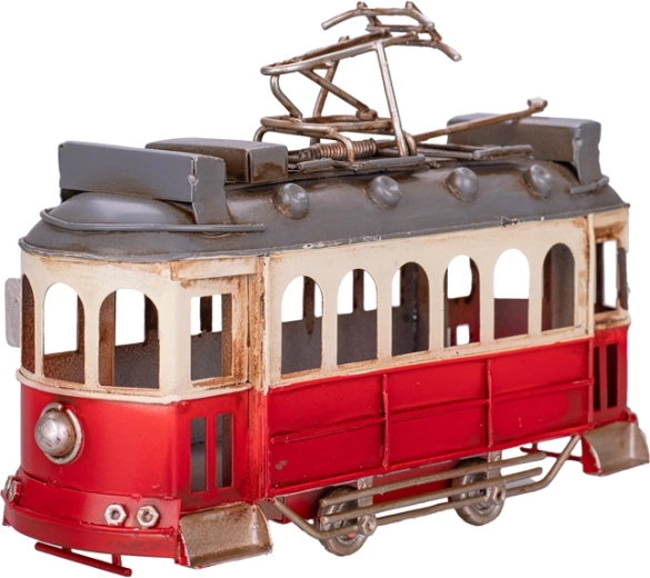 Kovový model červenej električky 16,5 cm – retro dekorácia so zberateľskými detailmi