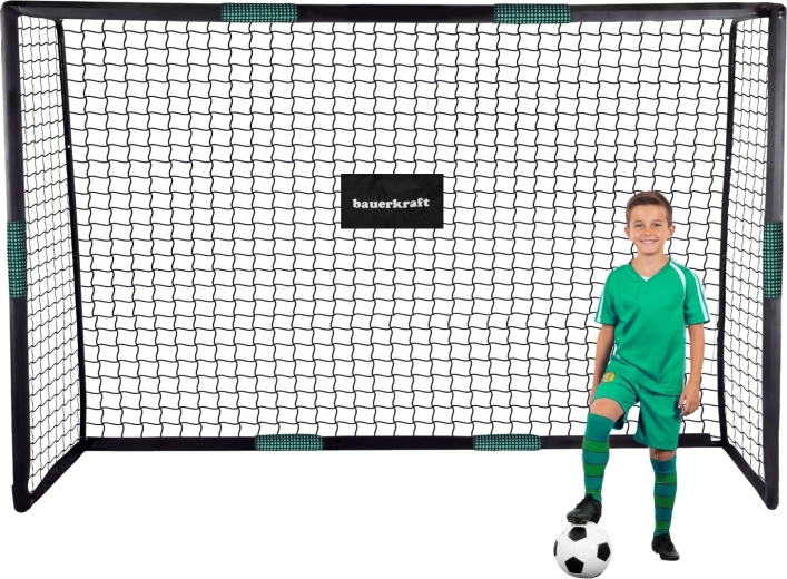 Futbalová bránka Bauerkraft 300 × 200 × 120 cm s tréningovou sieťou čierno-zelená