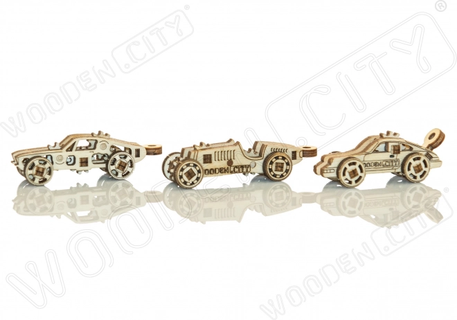 Drevené 3D puzzle mini sada športové autá