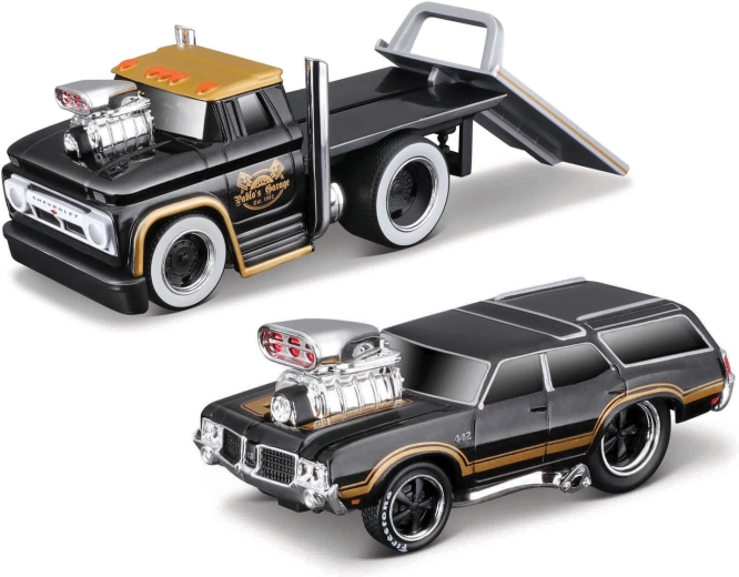 Maisto Muscle Transports 1966 Chevrolet C60 Flatbed s 1970 Oldsmobile Vista Cruiser 1:64