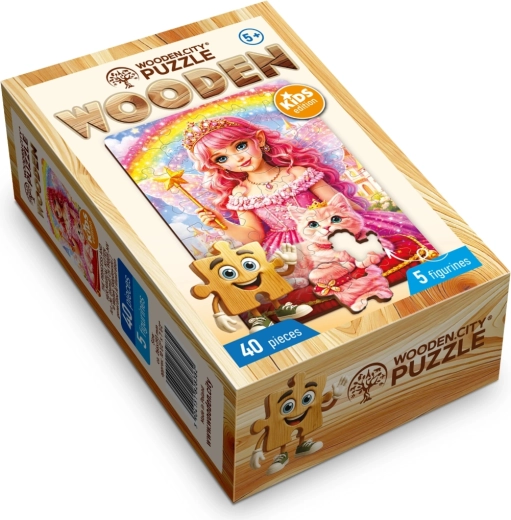 Drevené puzzle WOODEN CITY Princezná s magickým mačiatkom, 40 dielikov