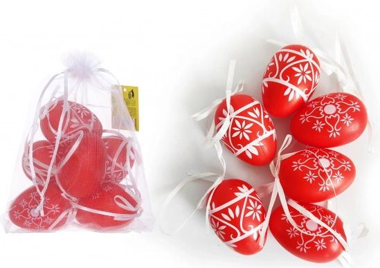Dekoratívne plastové vajíčka červené 6 cm