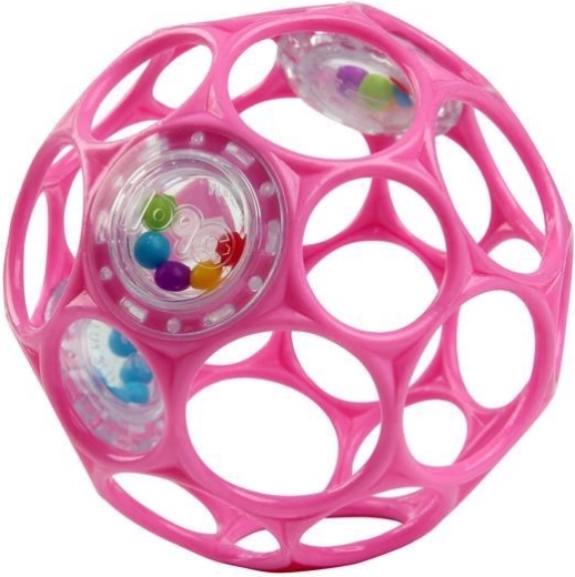 Oball hrkajúca loptička (rattle) 10 cm tmavoružová