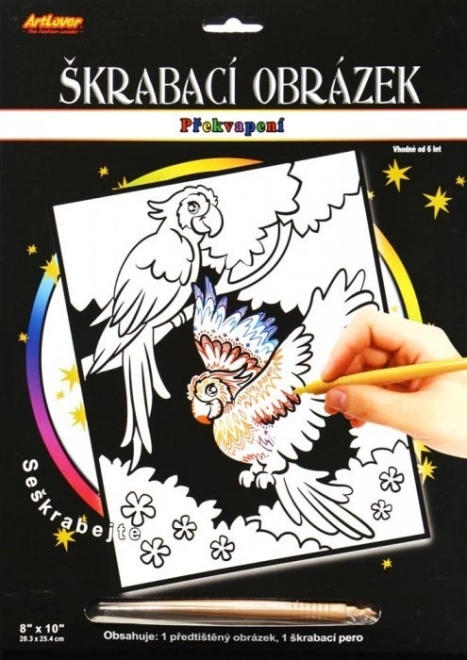 Škrabací obrázok s prekvapením Dva papagáje 20x25 cm