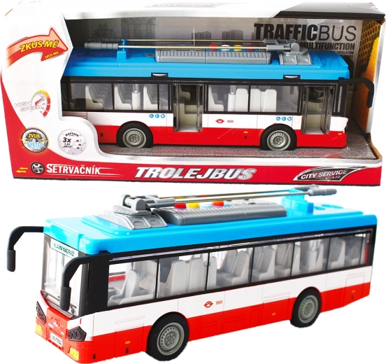 Mestský trolejbus na zotrvačník so svetlami a zvukmi – červený