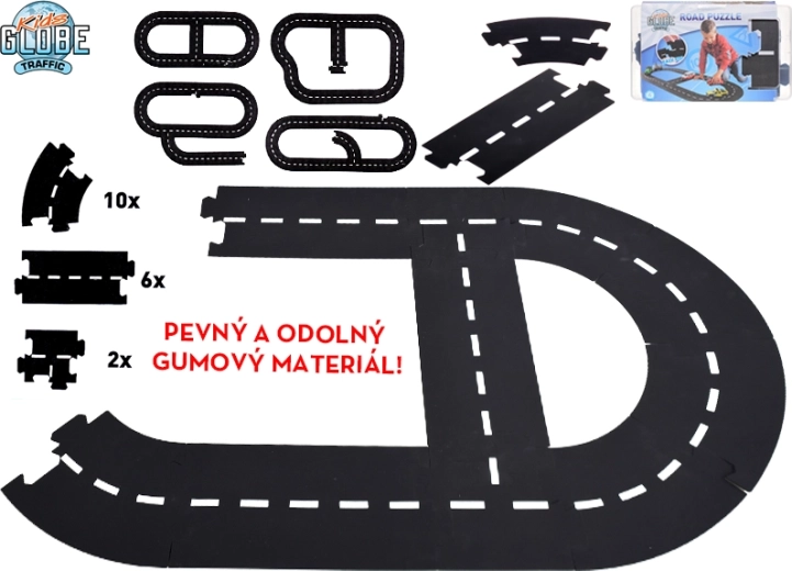 Kids Globe Traffic autodráha – flexibilná gumová cesta 18 dielov