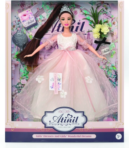 Bábika v spoločenských šatách s doplnkami 28 cm