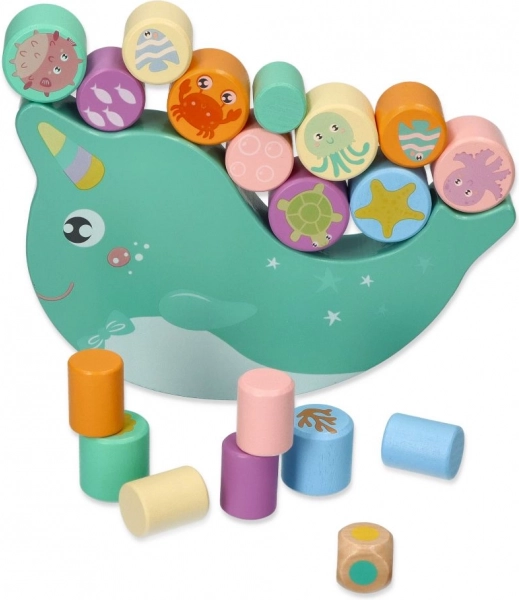 Drevená balančná hra – balansujúci narval