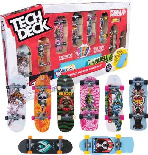 Tech Deck Legends Sk8shop Bonus Pack – sada 8 fingerboardov s rampou Neon
