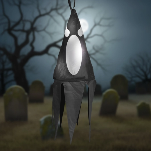 Halloweenová závesná svietiaca dekorácia duch čierna s 10 farebnými LED