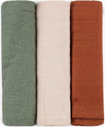 Bambusové mušelínové plienky PETITE&MARS Moussy Earth Tones 68 × 68 cm, sada 3 ks