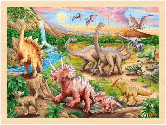 Goki drevené puzzle Dinosauří chodník, 96 dielikov
