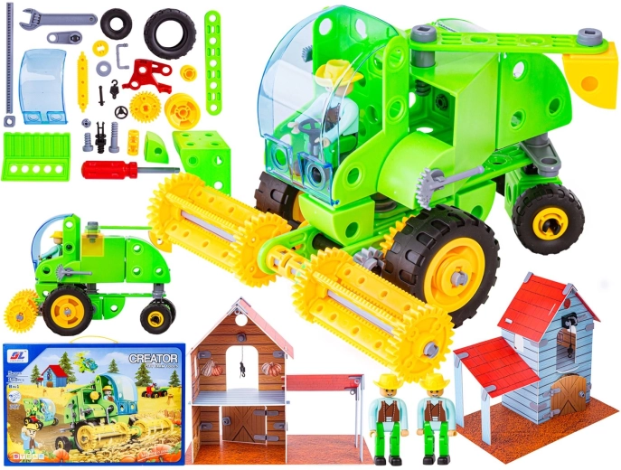 Konštrukčná stavebnica farmársky set 8 v 1 (153 dielov) – kombajn, stodola a traktor