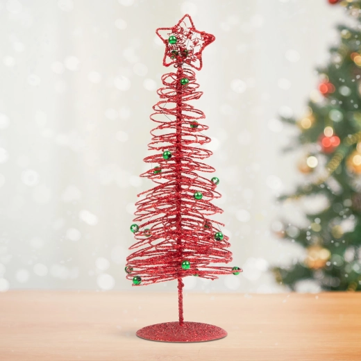 Trblietavý kovový vianočný stromček červený 28 cm