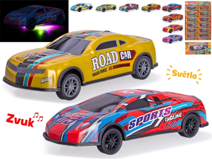 Závodné auto so spätným chodom 12,5 cm so svetlami a zvukmi