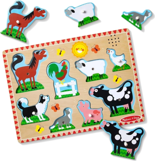 Drevené zvukové vkladacie puzzle Zvieratká z farmy Melissa & Doug