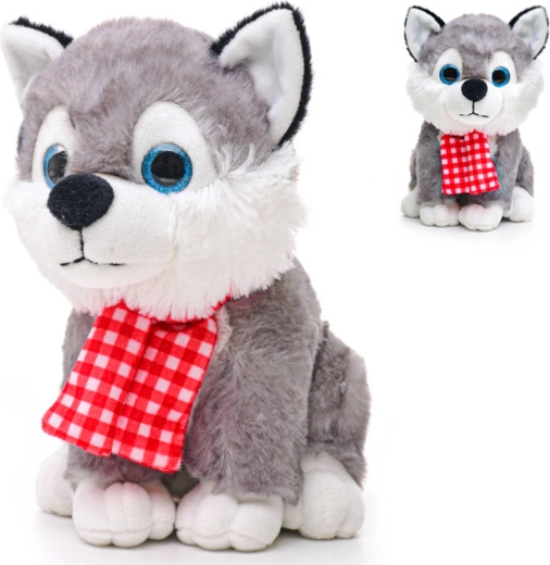 Plyšový pes Husky so šálom so zvukom 22 cm - 1 kus
