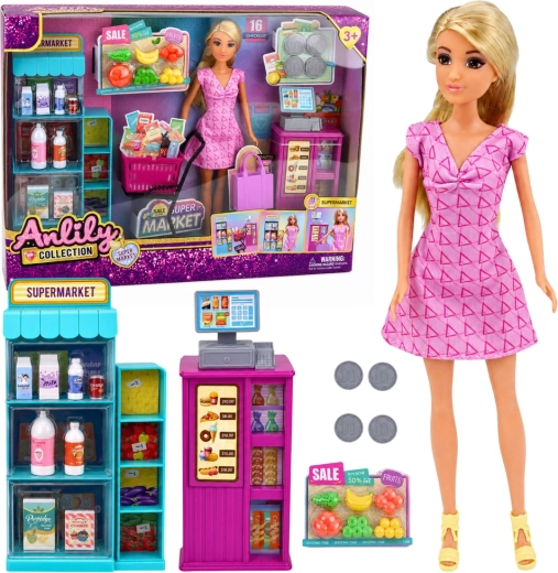 Bábika Anlily so supermarketom, pokladňou a doplnkami