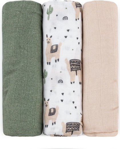 Petite&Mars sada bambusových mušelínových plienok Moussy llama vibes 68 × 68 cm (3 ks)