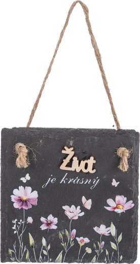 Tabuľka z prírodnej bridlice s nápisom „Život…“ 12 × 12 cm