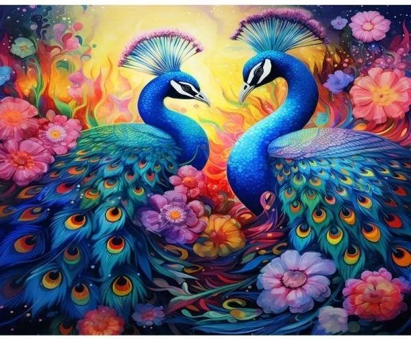 Diamantové maľovanie – Pávie stretnutie 30 × 40 cm