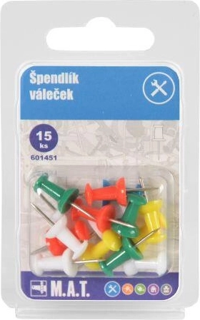 Farebné valcové špendlíky na nástenku, 15 ks