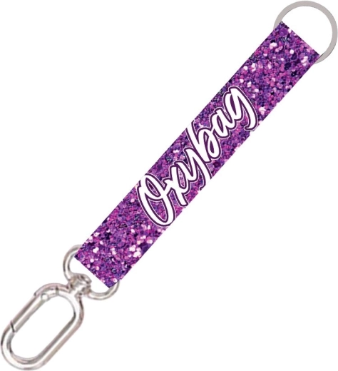 Krátka kľúčenka s karabínou Purple Glitter