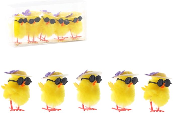 Veľkonočné dekorácie kuriatka so slnečnými okuliarmi – sada 5 ks