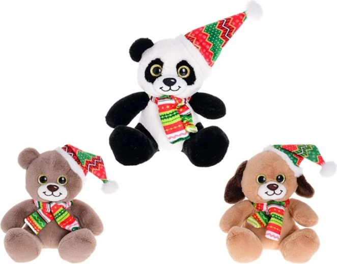 Plyšové zvieratko 15 cm s čiapkou a šálom