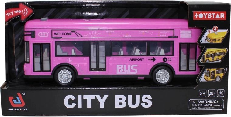 Ružový mestský autobus so zvukmi a svetlami