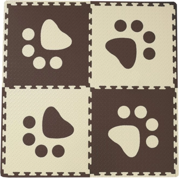 Penový baby koberec s hnedými a béžovými okrajmi
