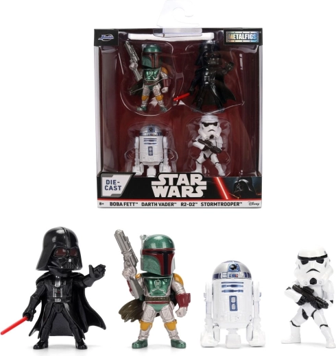 Sada 4 figúrok STAR WARS Metalfigs – Darth Vader, R2‑D2, Stormtrooper a Boba Fett