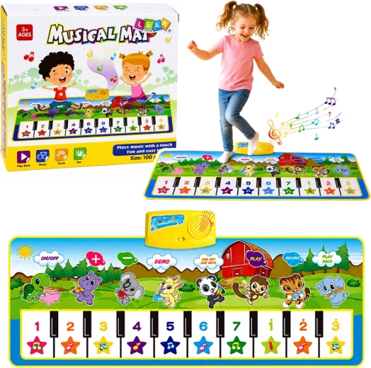 Hudobná vzdelávacia piano podložka so zvieratkami 100 × 36 cm