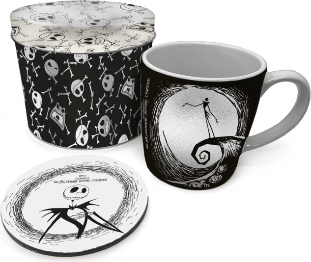 Darčekový set THE NIGHTMARE BEFORE CHRISTMAS – hrnček 315 ml, korková podtácka a plechová dóza