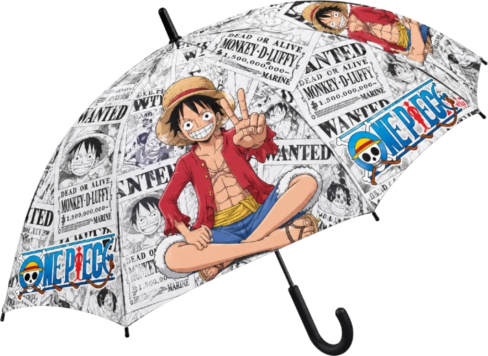 Detský automatický dáždnik One Piece s motívom Luffyho, 48,5 cm, čierny