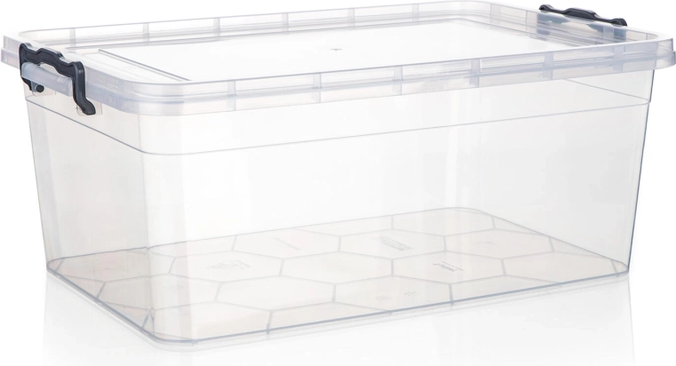 Úložný box Gema 20 l s vekom a klipmi, transparentný