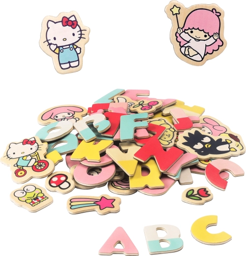 Hello Kitty magnetické písmenká a obrázky – edukačná drevená sada pre deti (75 ks)