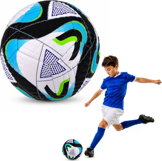 Tréningová futbalová lopta veľkosť 5 (22 cm) čierno-modro-zelená