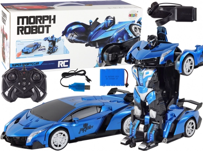 Robotické auto transformácie R/C 1:10 Modré ovládanie gestami