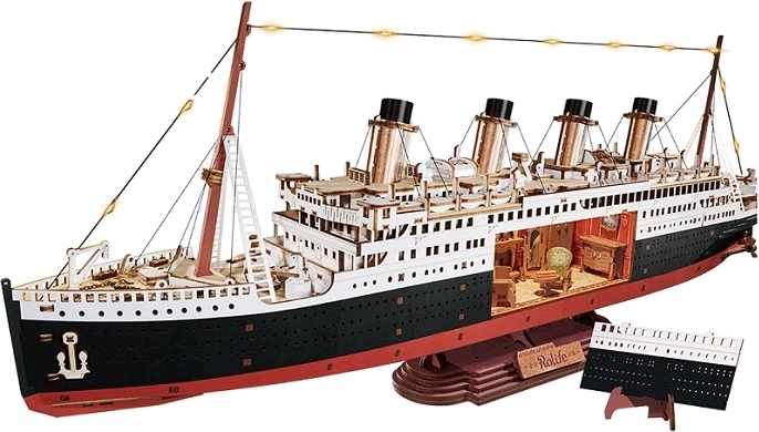 RoboTime 3D drevená skladačka – večná plavba Atlantikom 1912 (model zaoceánskej lode s LED)