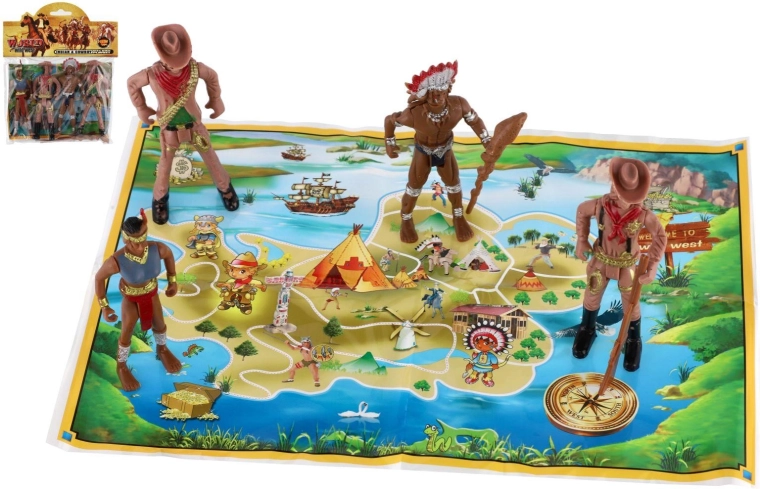 Figúrky Indiánov a kovbojov s mapou 6 cm (plast)