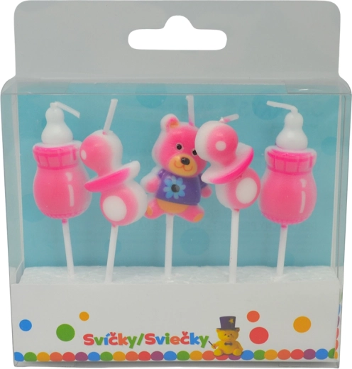 Narodeninové sviečky pre dievčatká s držiakom, 5 ks