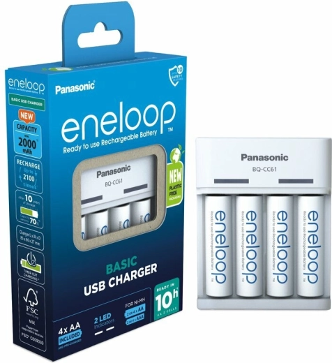 Panasonic Eneloop EKO USB nabíjačka BQ-CC61 + AA nabíjacie batérie 2000 mAh (4 ks)