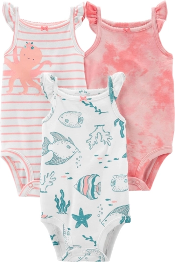 Carter’s detské body bez rukávov Pink ocean – sada 3 ks