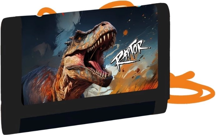 Detská textilná peňaženka Dino so šnúrkou a suchým zipsom
