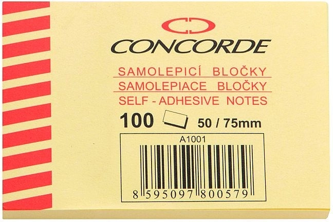 Samolepiaci bloček CONCORDE 50 × 75 mm, žltý, 100 listov