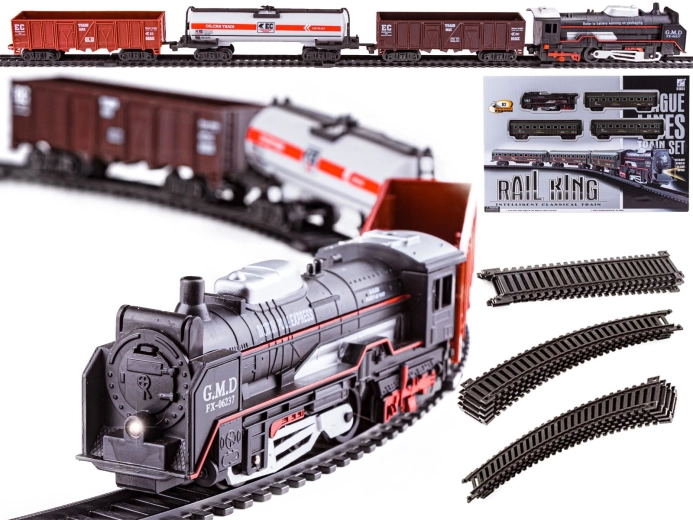 Elektrická vláčiková dráha Rail King s parnou lokomotívou a 3 vagónmi