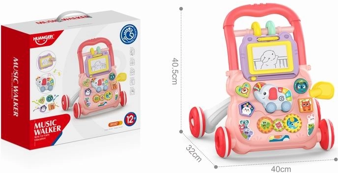 Chodítko tlačidlový slon s kresliacou tabuľkou – ružové