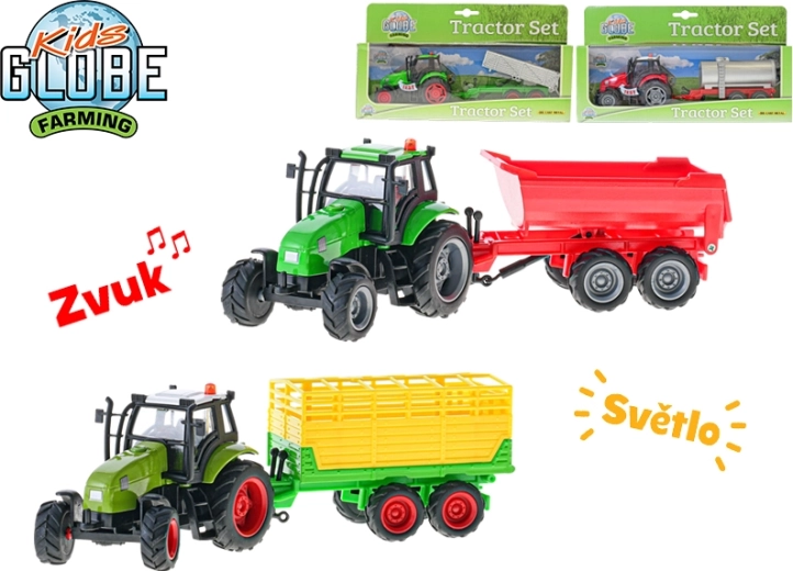 Detský traktor s vlečkou KIDS GLOBE Farming 25 cm so svetlami a zvukmi