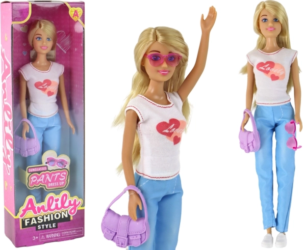 Bábika Anlily s dlhými blond vlasmi a doplnkami – Biela